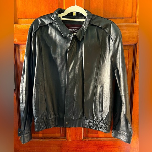 Evan-Picone Genuine Leather Jacket Black Bomber Moto Style Size 38 Medium Large - Picture 1 of 10